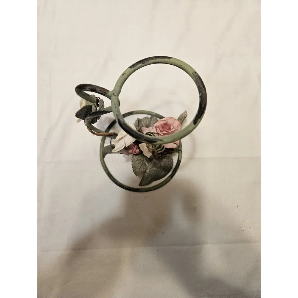 Vintage Wrought Iron Tea Light Stand Faux Flower 7